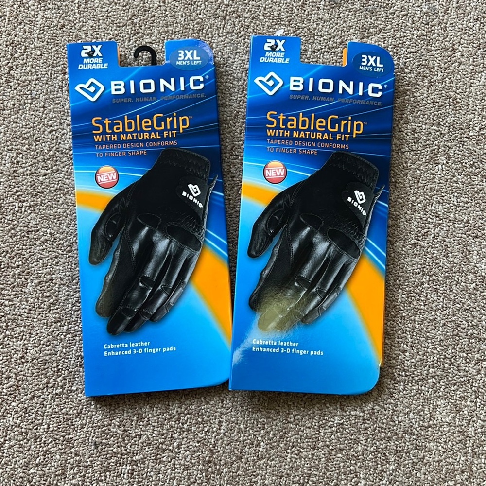 BIONIC GOLF GLOVES (2) STABLEGRIP BLACK LEFT HAND SIZE 3XL NEW